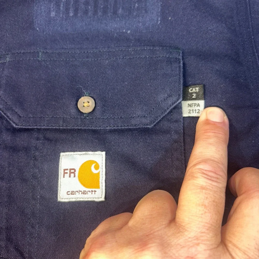 Carhartt FR Flame Resistant Work Shirt Navy Blue Size Large Style 294 20 Cat 2 - Picture 9 of 13